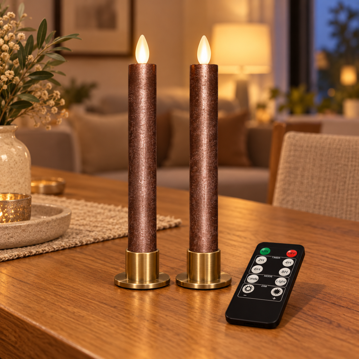 Anna's Collection LED Dinerkaars Rustiek Oplaadbaar Brons 2 Stuks 18 cm