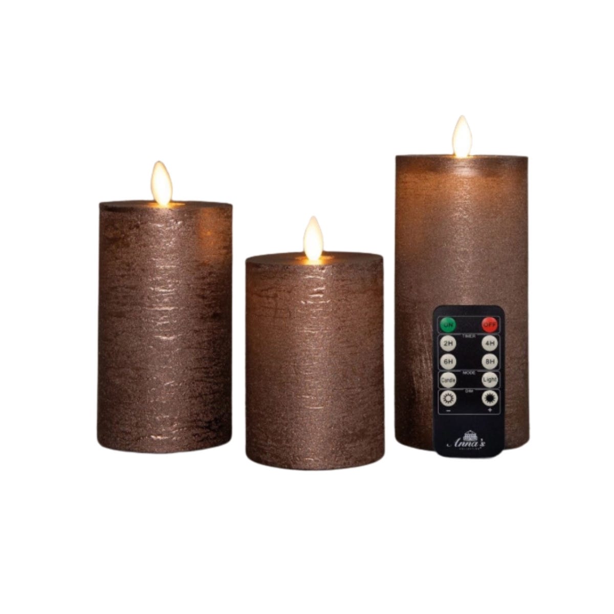 Anna's Collection LED Stompkaars Rustiek Oplaadbaar Brons 3 Stuks Ø7.5 x 10/12.5/15 cm