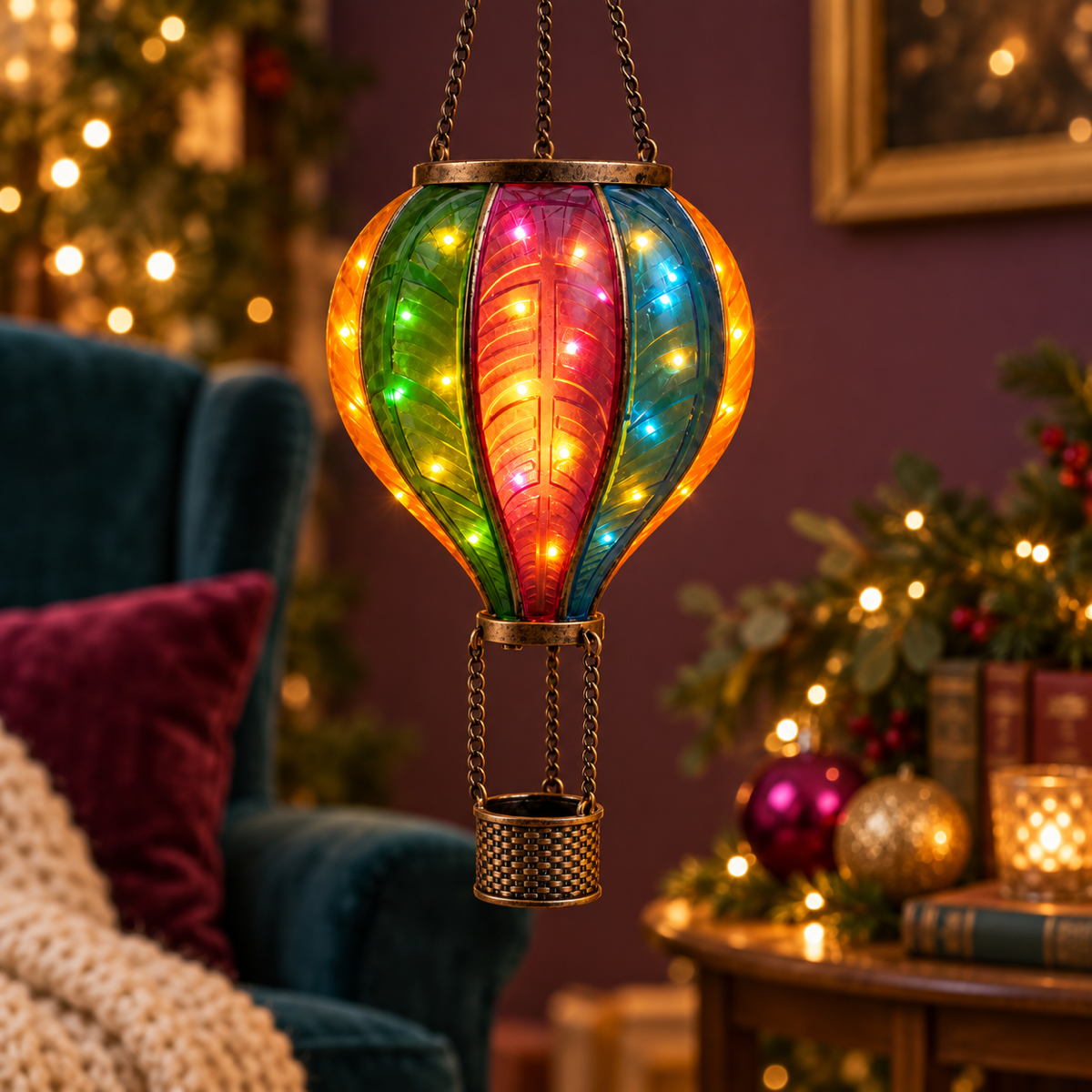 Anna's Collection Verlicht Kerstfiguur Luchtballon Multicolour 20 Lampjes 14 x 25 cm