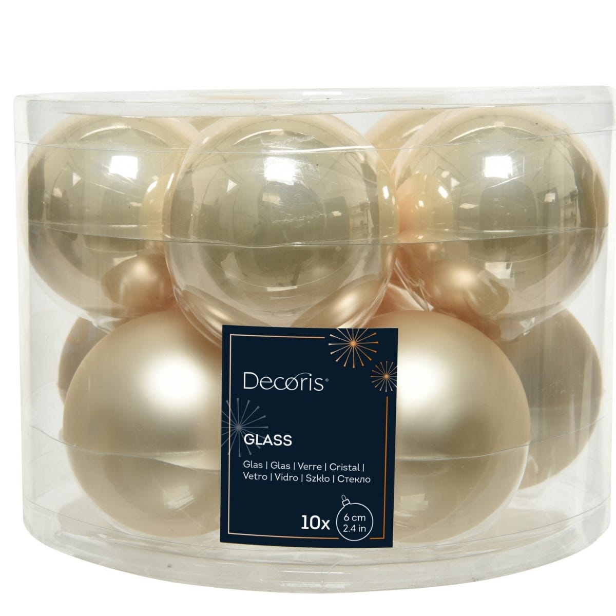 Decoris Kerstballen Glas Beige Ø 6 cm 10 Stuks