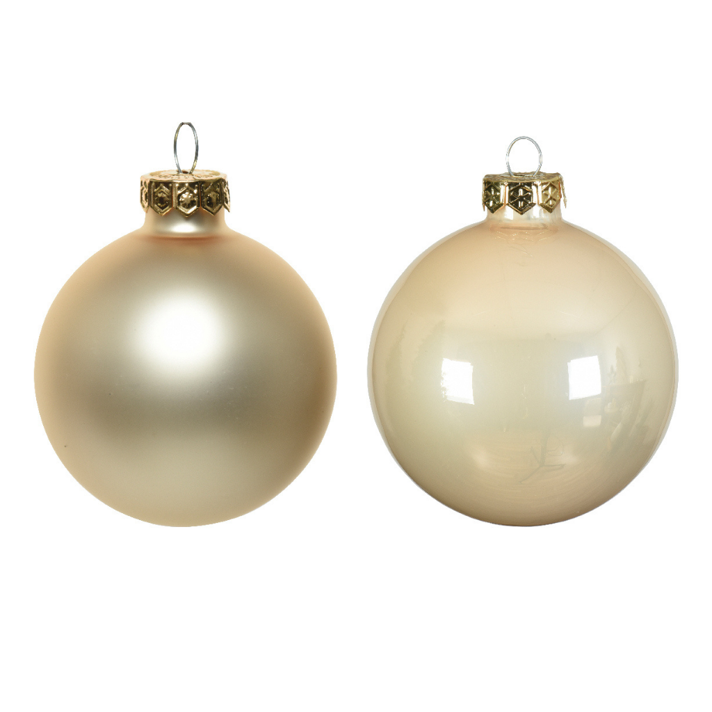 Decoris Kerstballen glas crème 6 stuks Ø 8 cm
