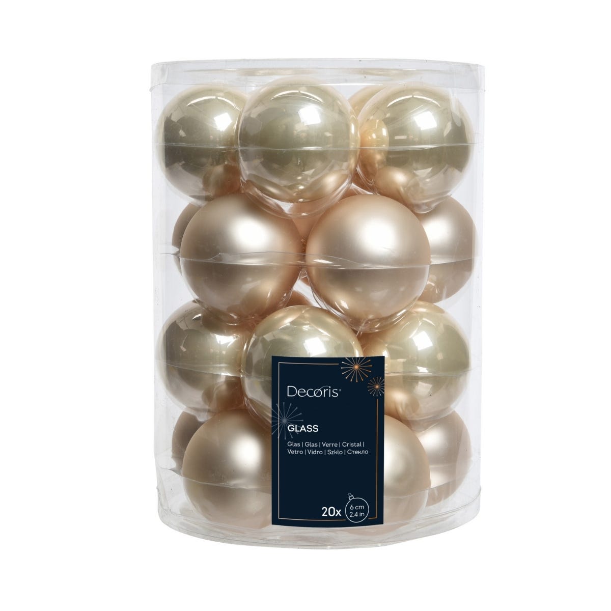 Decoris Kerstballen Glas Beige Ø 6 cm 20 Stuks