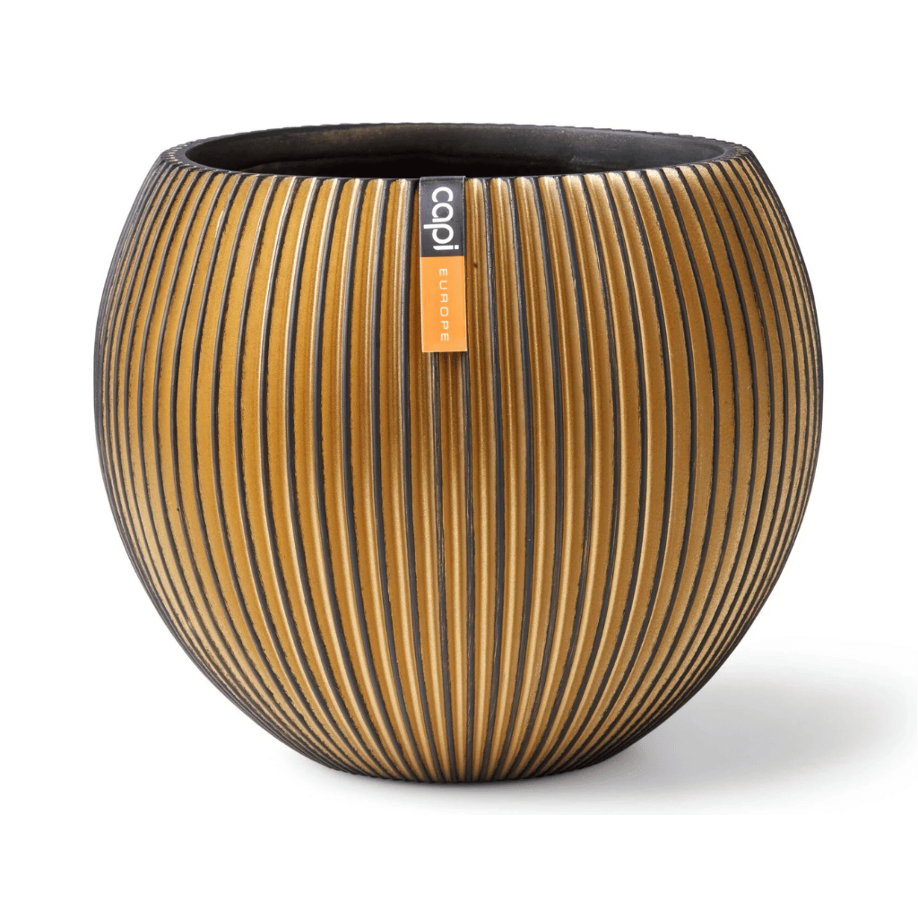 Capi Europe Vaas bol Groove zwart goud 18 x 18 x 15 cm