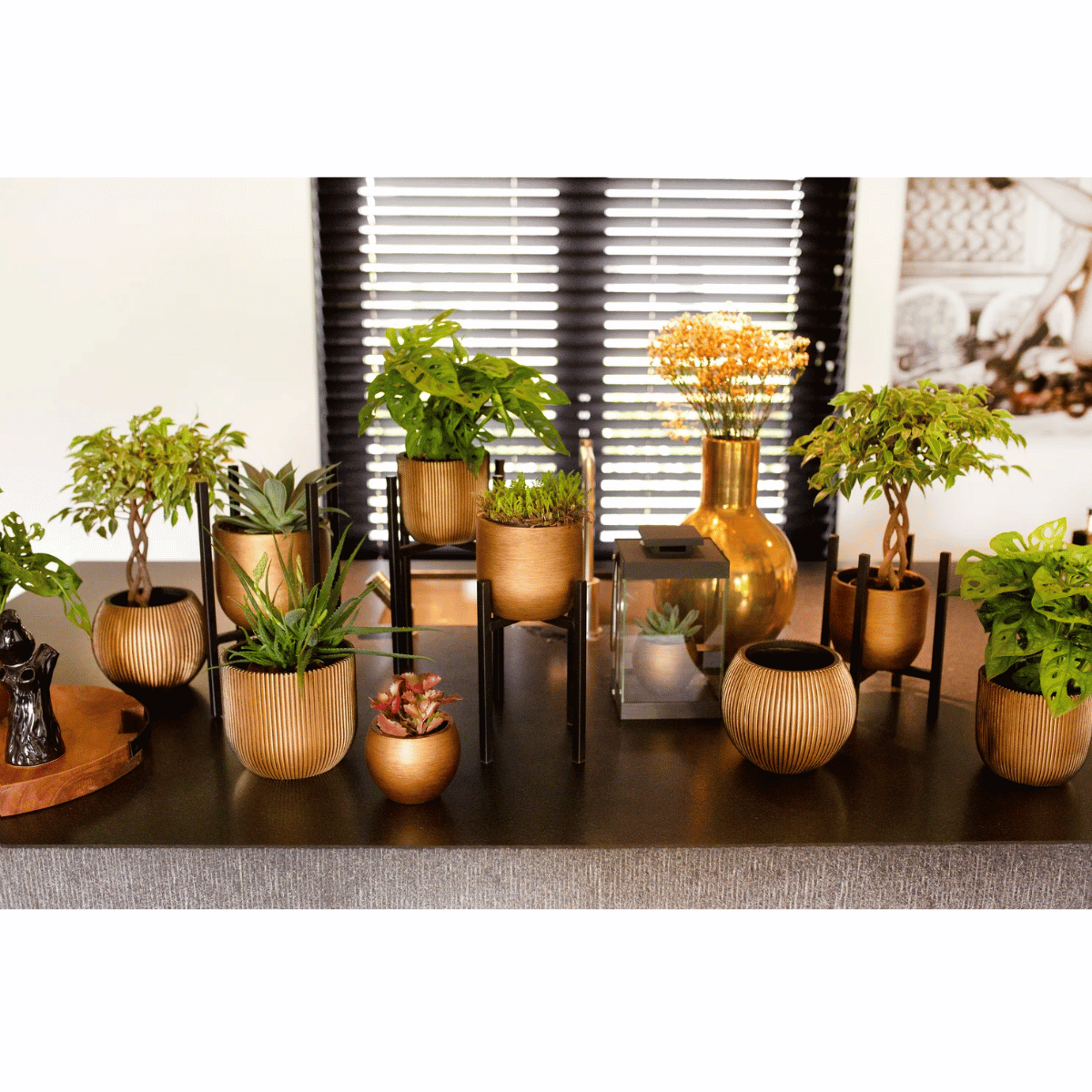 Capi Europe Pot bol Groove zwart goud 17 x 17 x 15 cm