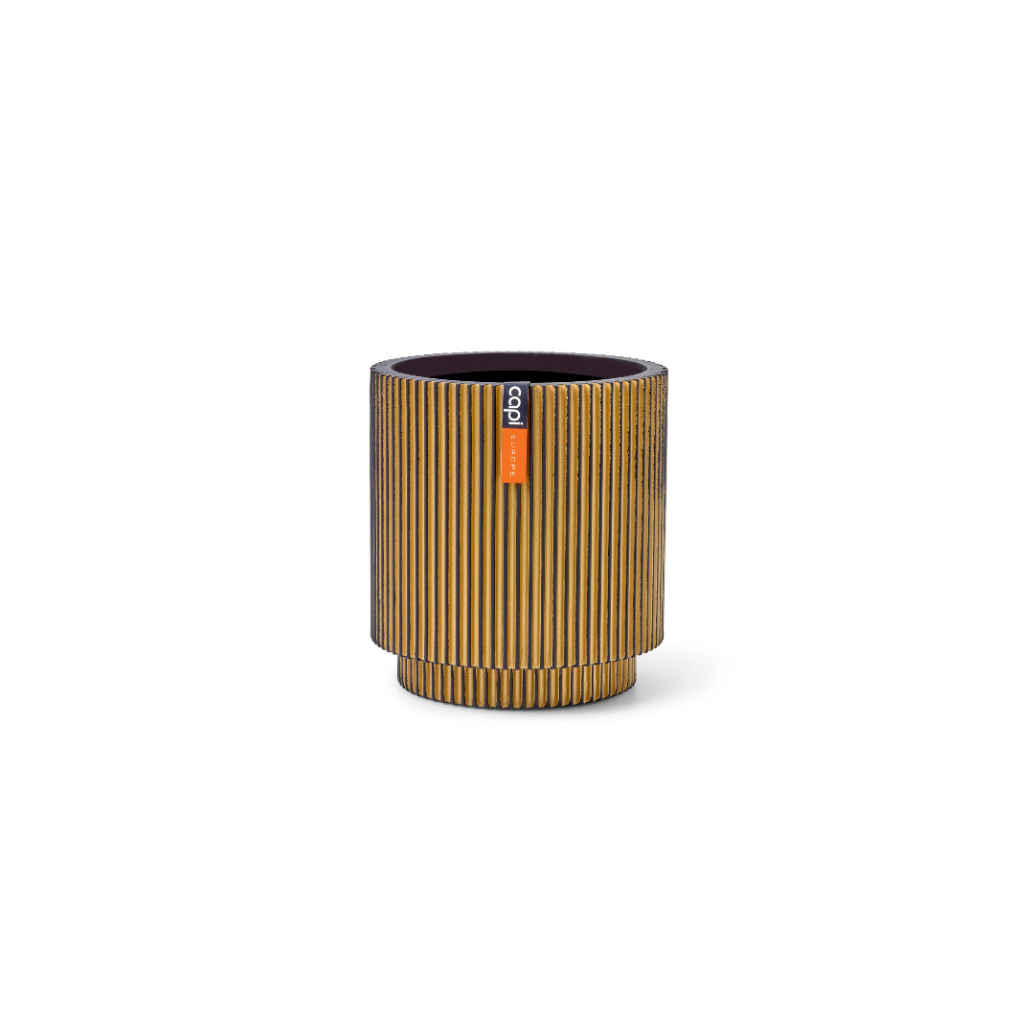 Capi Europe Vaas cilinder Groove zwart goud 19 x 19 x 21 cm
