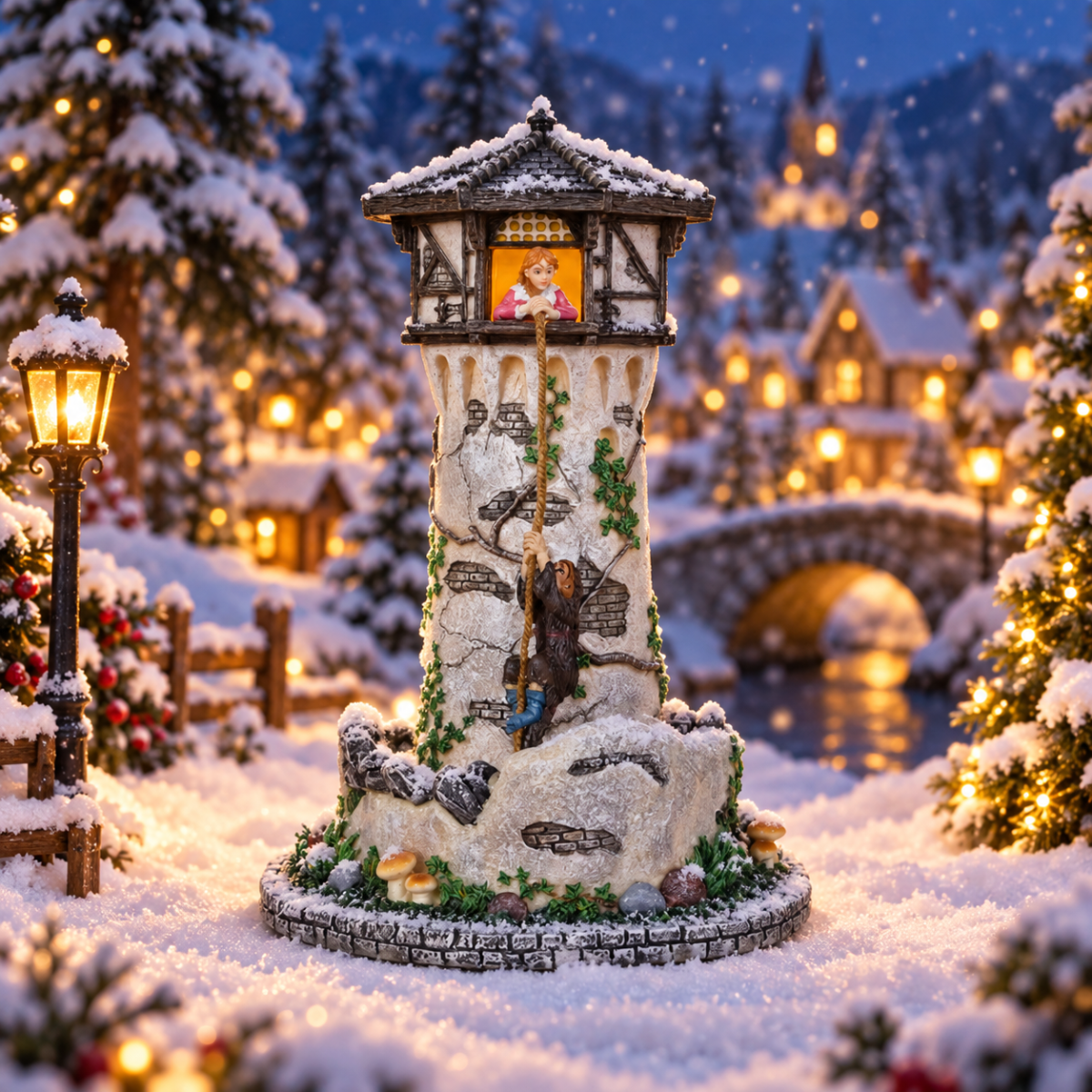 Efteling Kerstdorphuisje Toren van Raponsje 15 x 14.5 x 22.5 cm