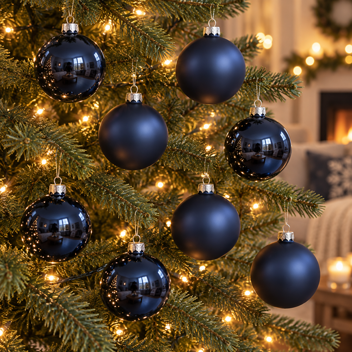 Decoris Kerstbal Glas Night Blue Blauw 8 stuks 7 cm