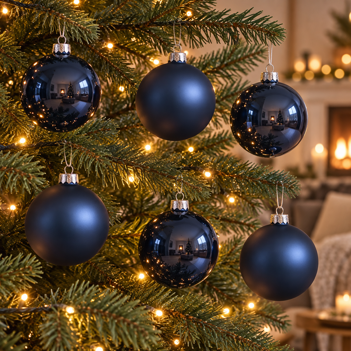 Decoris Kerstbal Glas Night Blue Blauw 6 stuks 8 cm