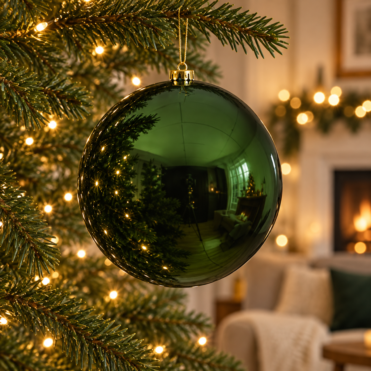 Decoris Kerstbal Kunststof Glanzend Groen 14 cm