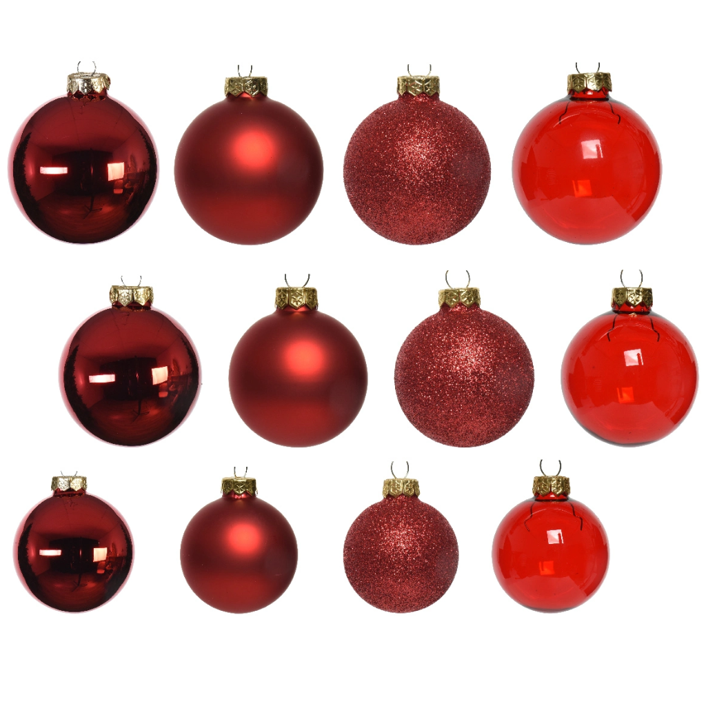 Decoris Kerstballen Glas mix Kerstrood 42 stuks