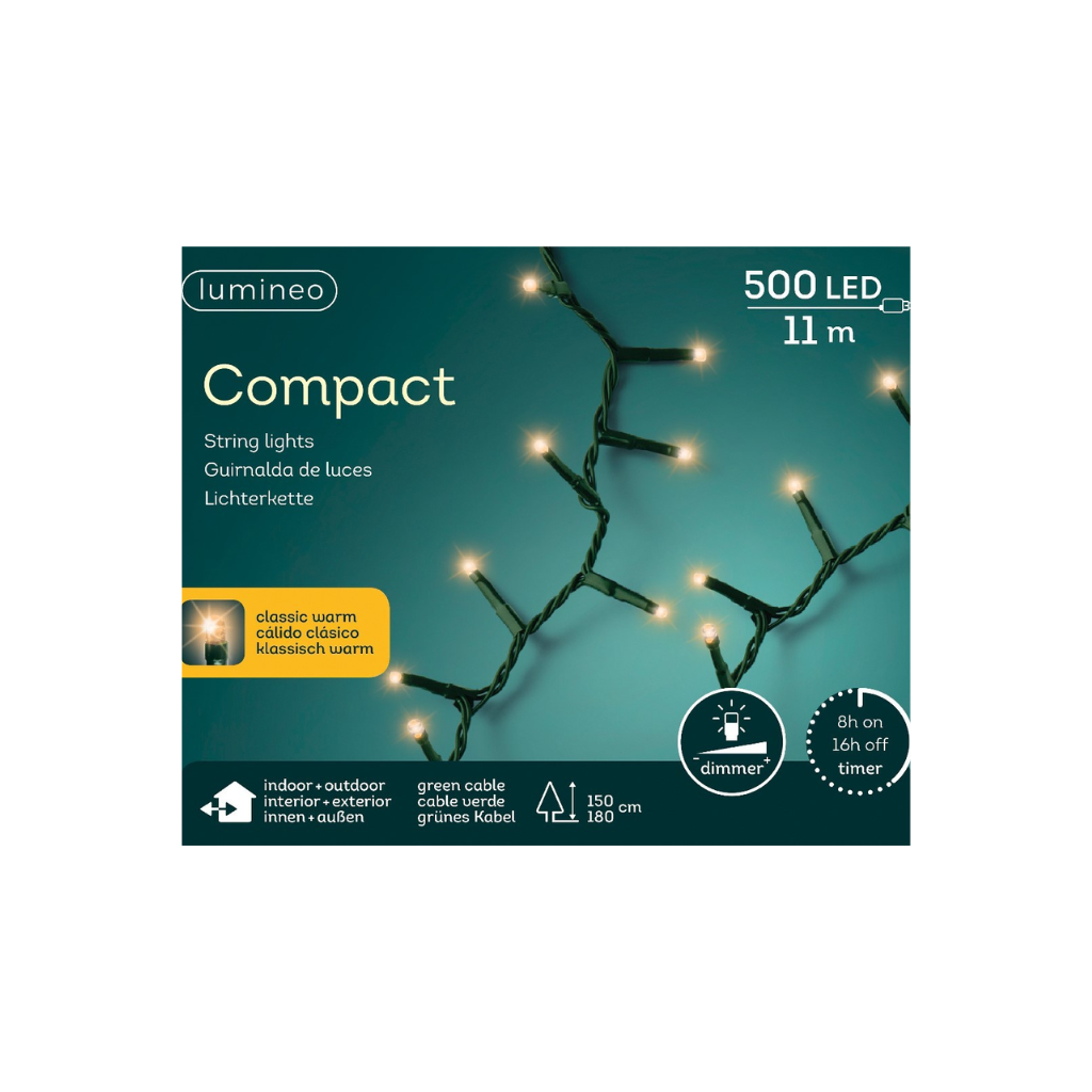 Lumineo compact lights steady groen 1100 cm klassiek wit 500 lichtjes