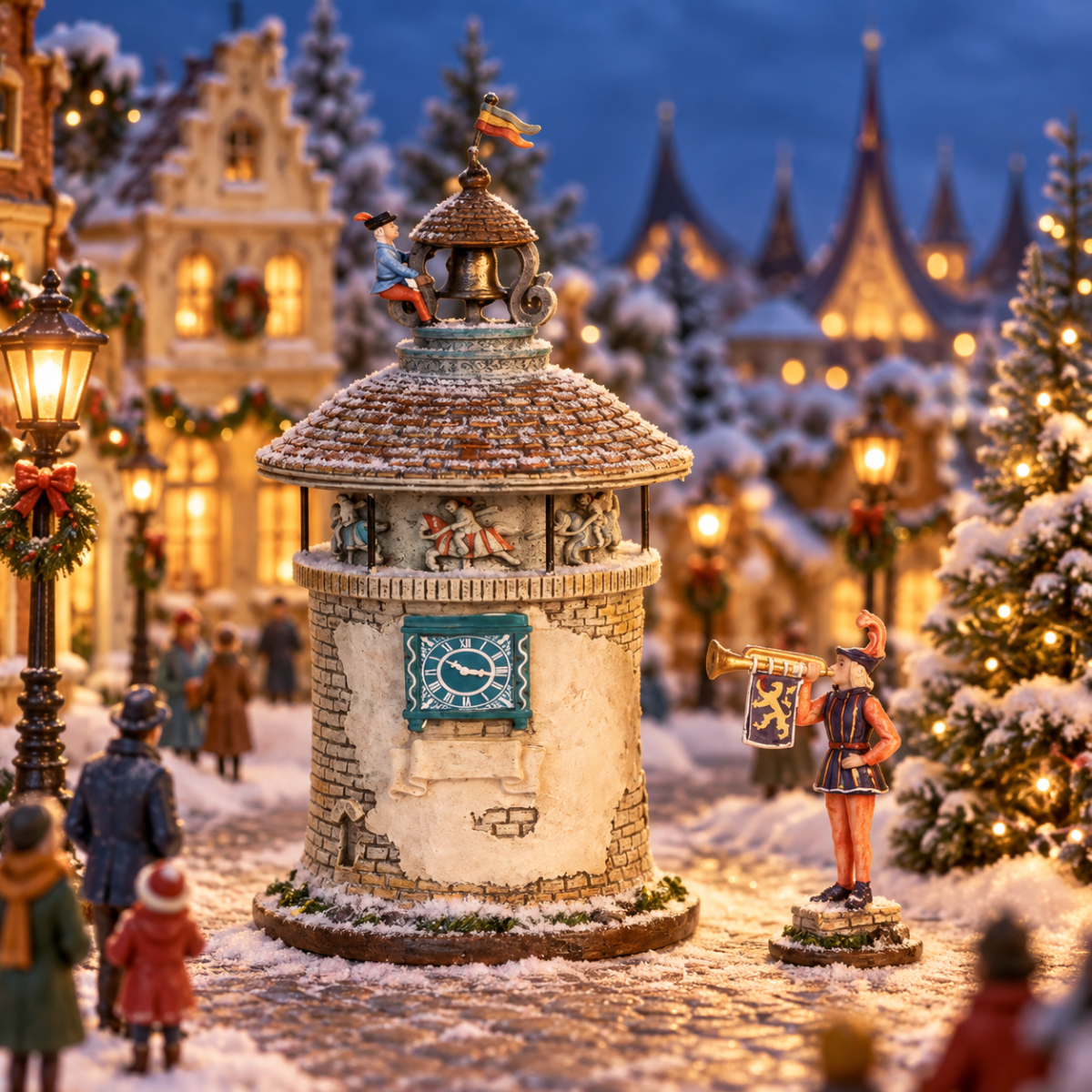 Efteling Kerstdorphuisje de Magische Klok 2 Delig 8 x 8 x 15.5 cm