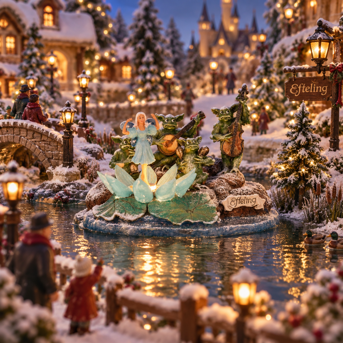Efteling Kerstdorphuisje Indische Waterlelie met Verlichting 13.5 x 10.5 x 10.5 cm