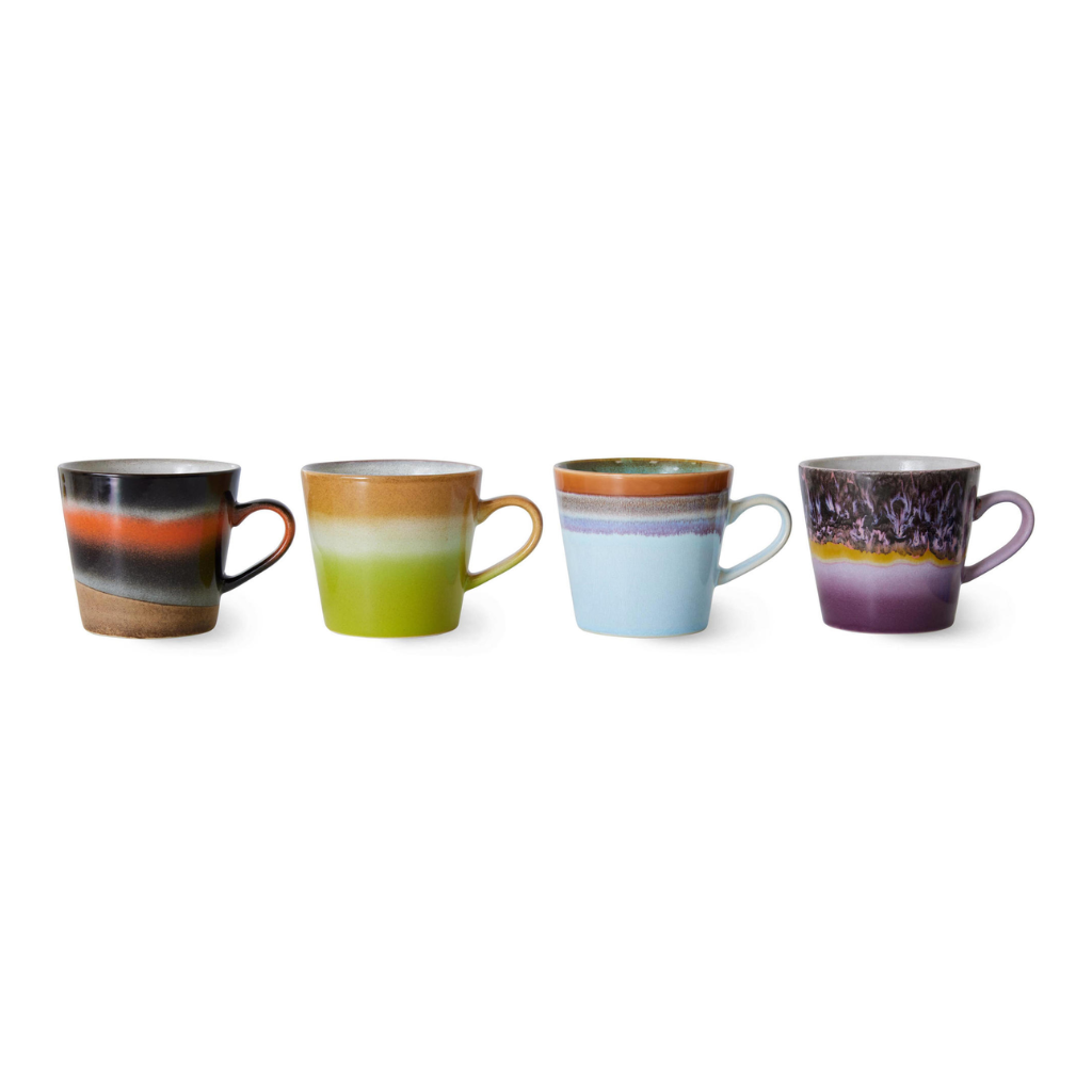 HKliving 70s Ceramics Cappuccino mugs Solid 4 stuks