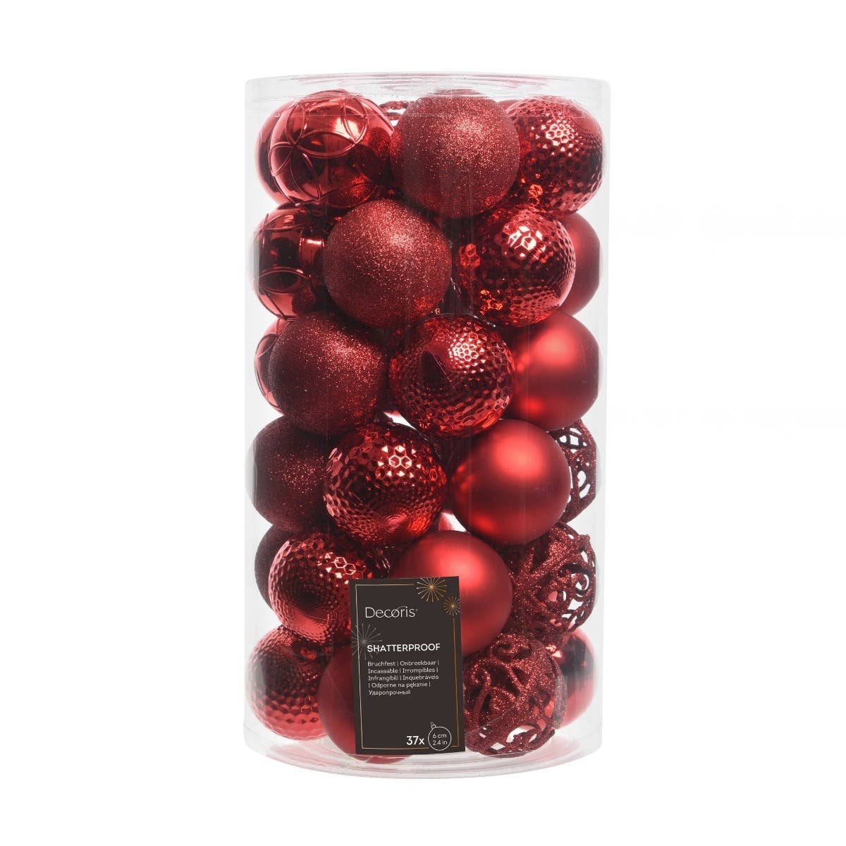 Decoris Kerstbal Kunststof Christmas Red Rood 37 stuks 6 cm