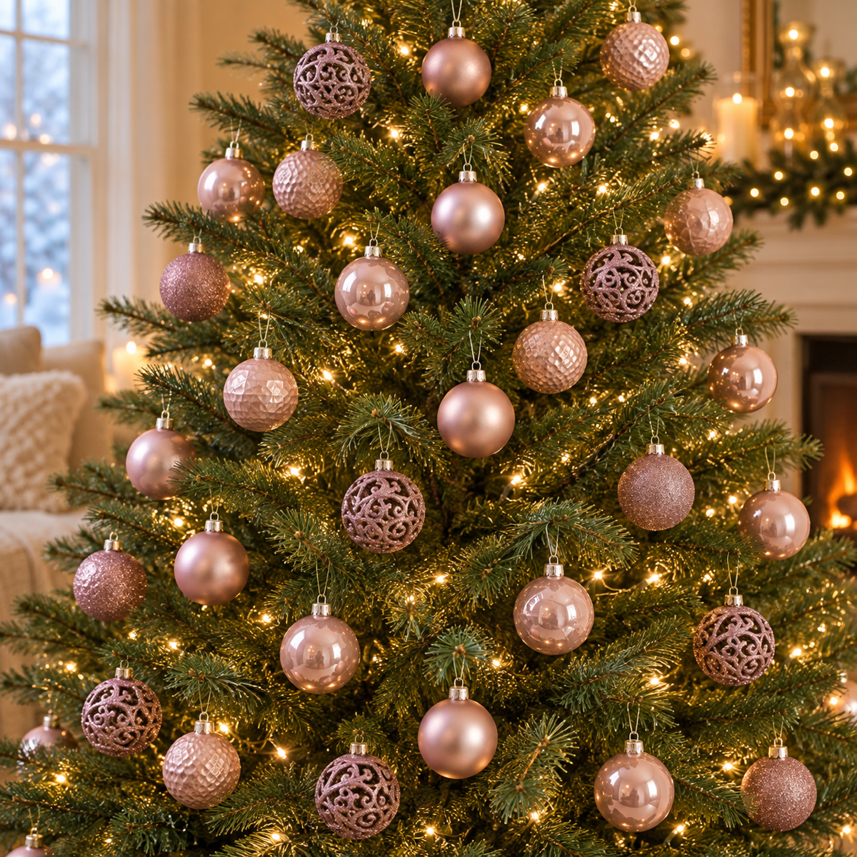 Decoris Kerstbal Kunststof Blush Pink Roze 37 stuks 6 cm