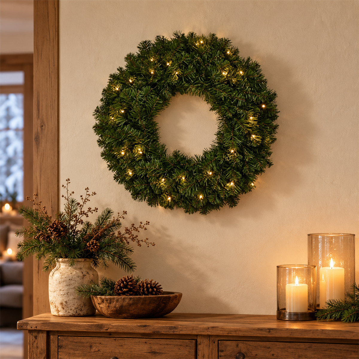 Evergreen Kerstkrans Colorado spruce met Verlichting 60 x 60 x 60 cm
