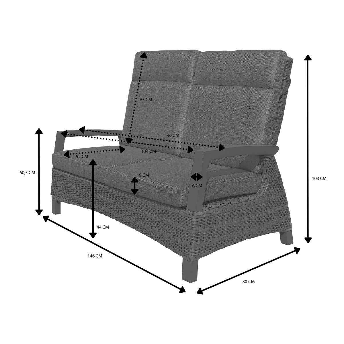 Royal Seasons Bank 2-zits Lissabon Antraciet 146 x 87 x 103 cm