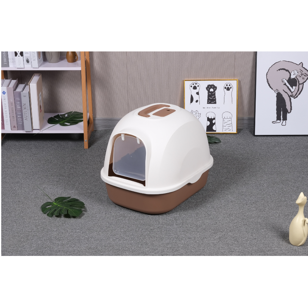 Kattenbak bruin-wit met schep 53 x 41 x 41 cm