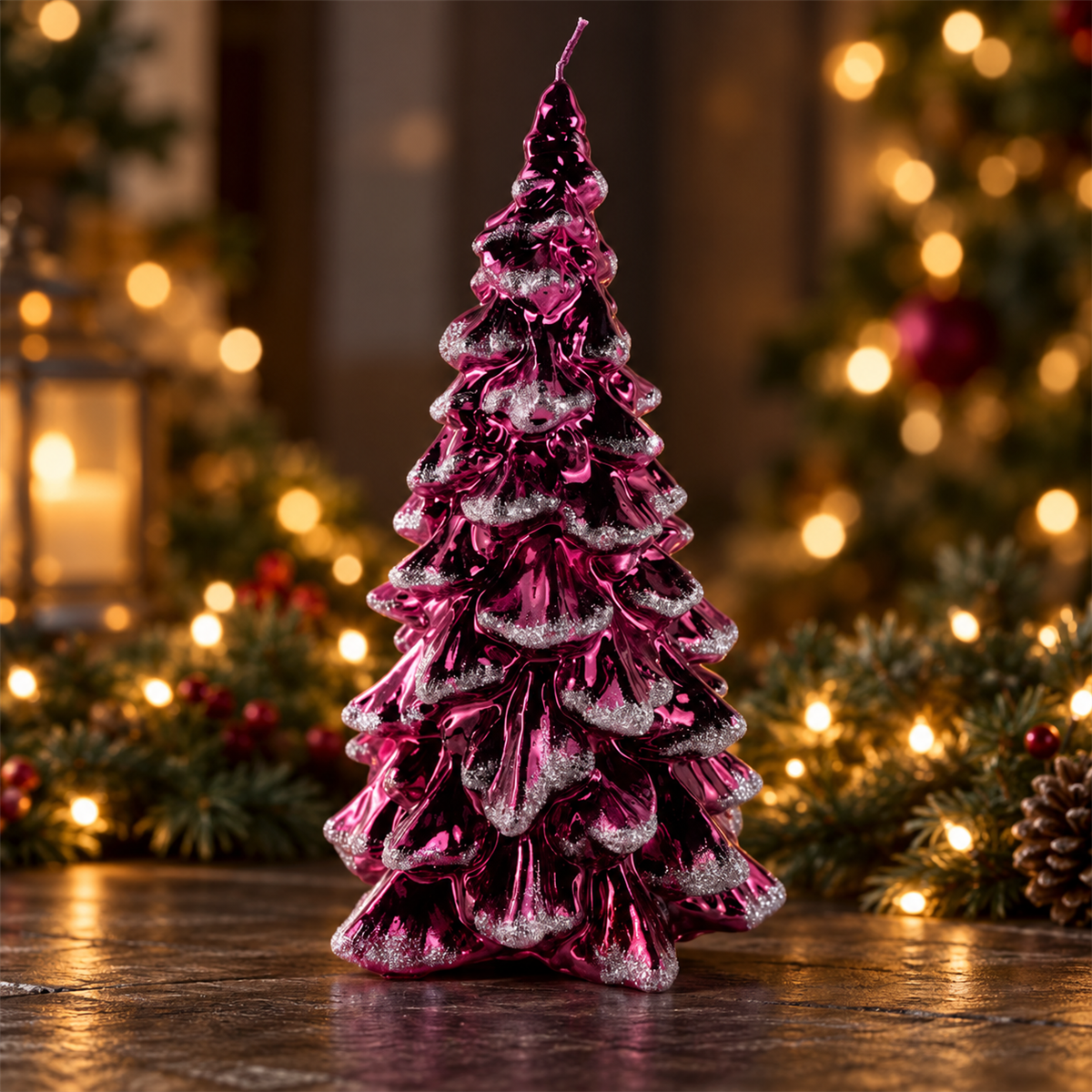De Bosrand Kerstkaars Kerstboom Metallic Glitter Purple Ø16 x 30 cm