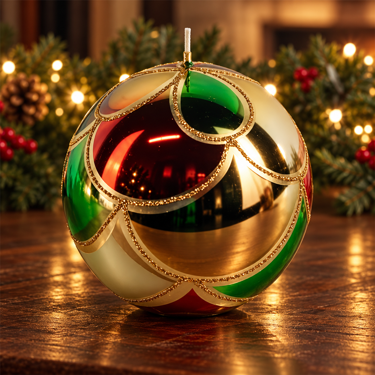 De Bosrand Kerstkaars bol Metallic 15 cm