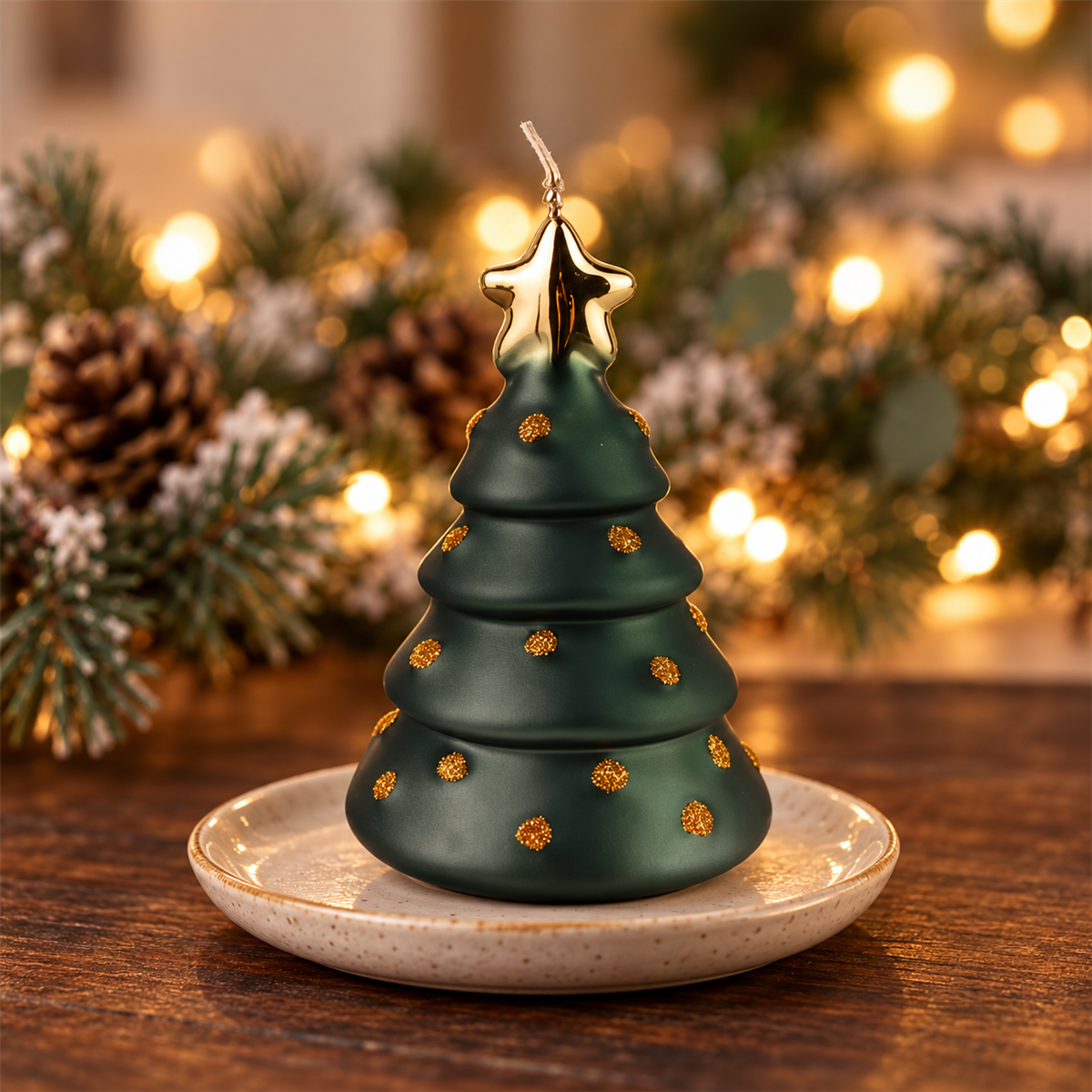 De Bosrand Kerstkaars Kerstboom mat Groen 14 x 9.5 cm