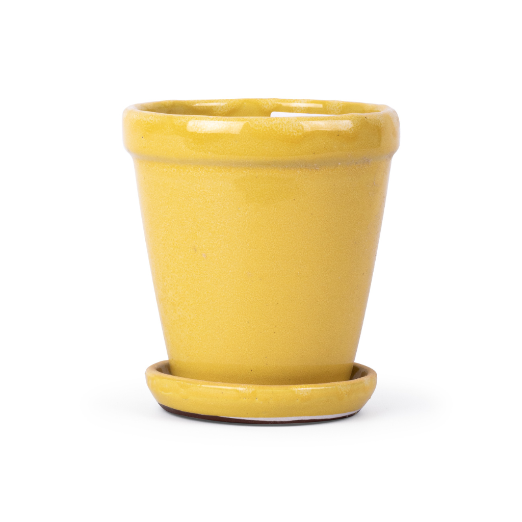 Pot met schotel Pale yellow 16 x 17 cm