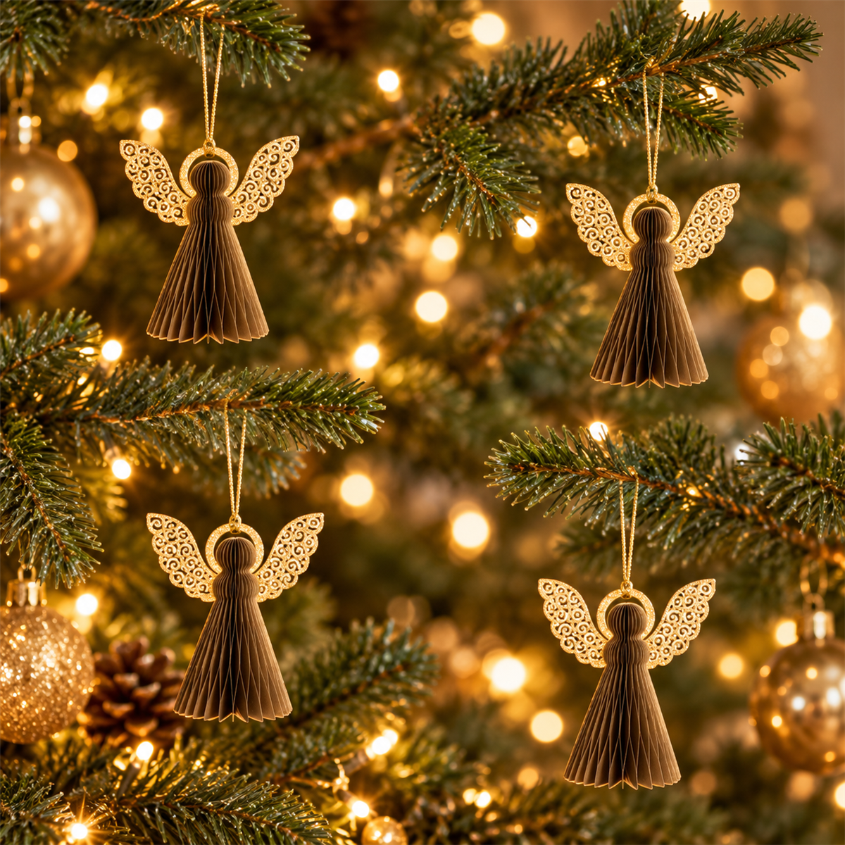 De Bosrand Kerstornament Papieren Engel Goud 4 stuks 12 cm