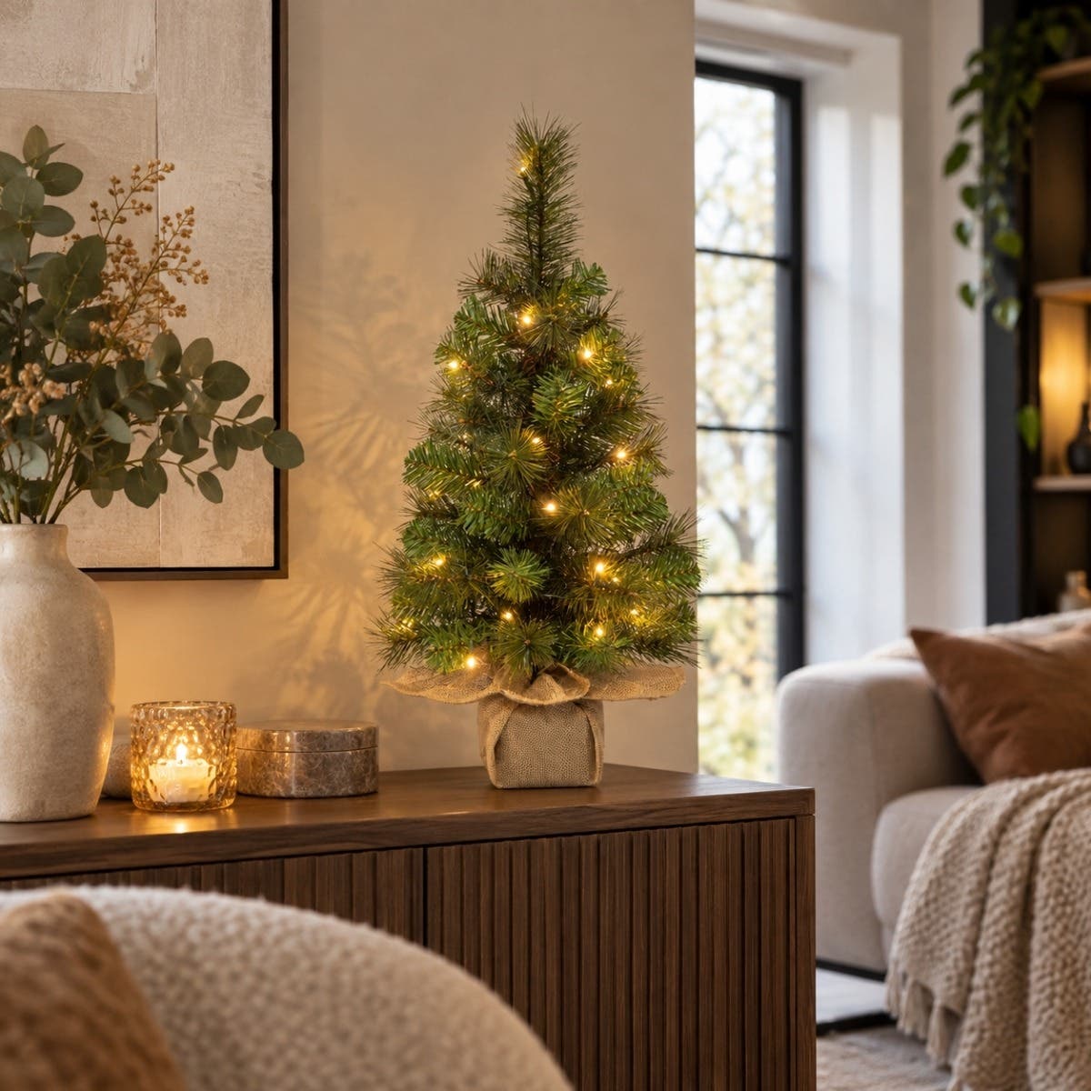 Evergreen Tafel Kunstkerstboom Everest Groen met Verlichting 60 x 36 cm