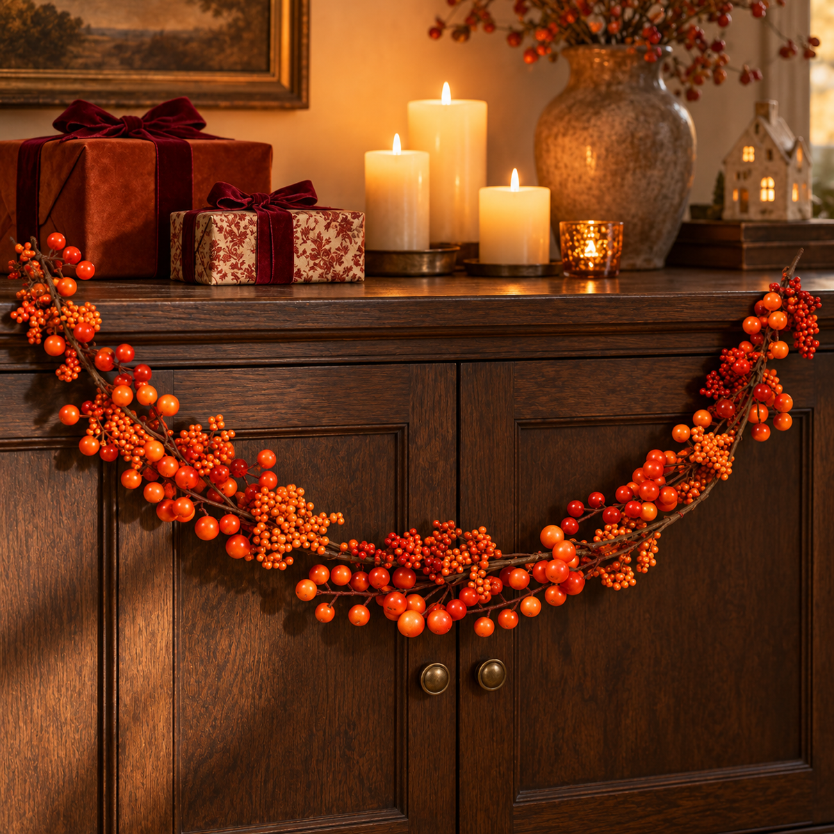 De Bosrand Guirlande bessen oranje 150 cm