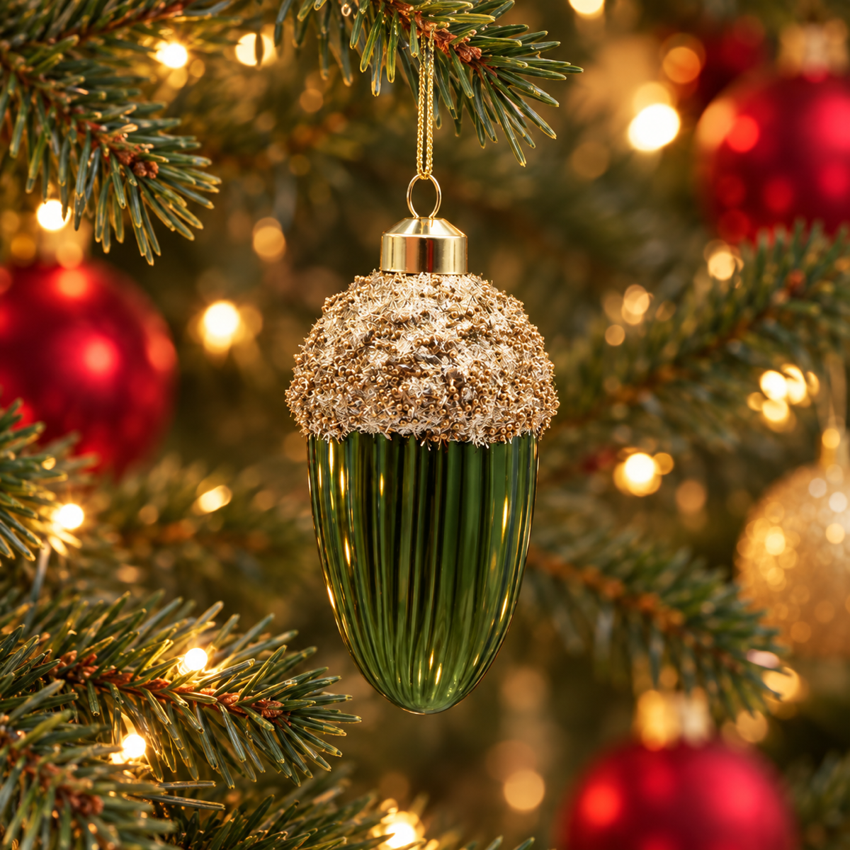 De Bosrand Kerstornament Eikel Glas Groen 10 cm
