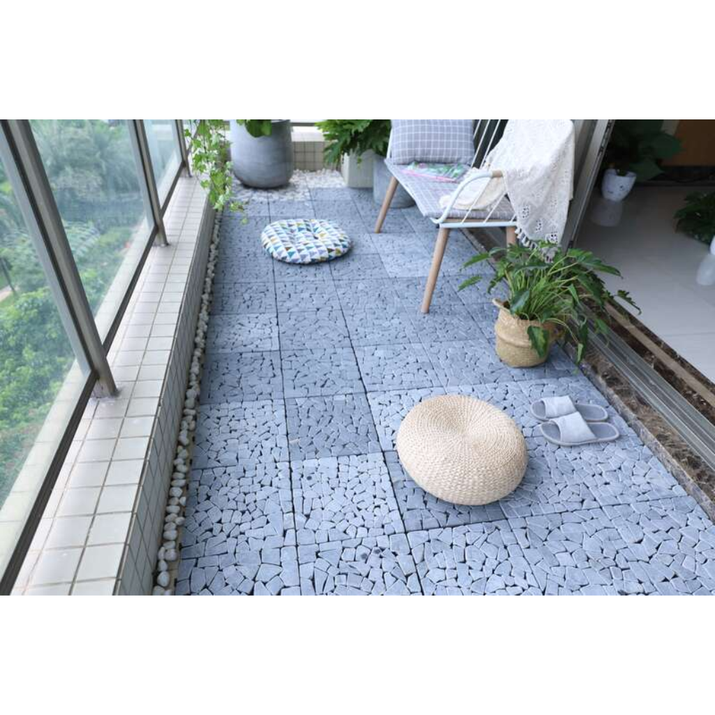 Terrastegel Qlik travertin mozaiek grey 30 x 30cm 6 stuks