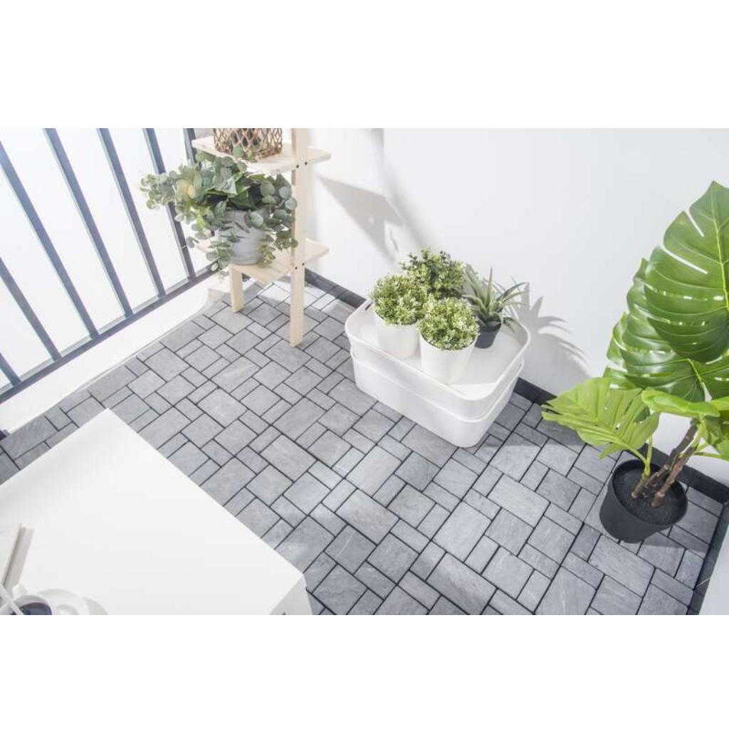 Terrastegel Qlik travertin blocks grey 30 x 30cm 6 stuks