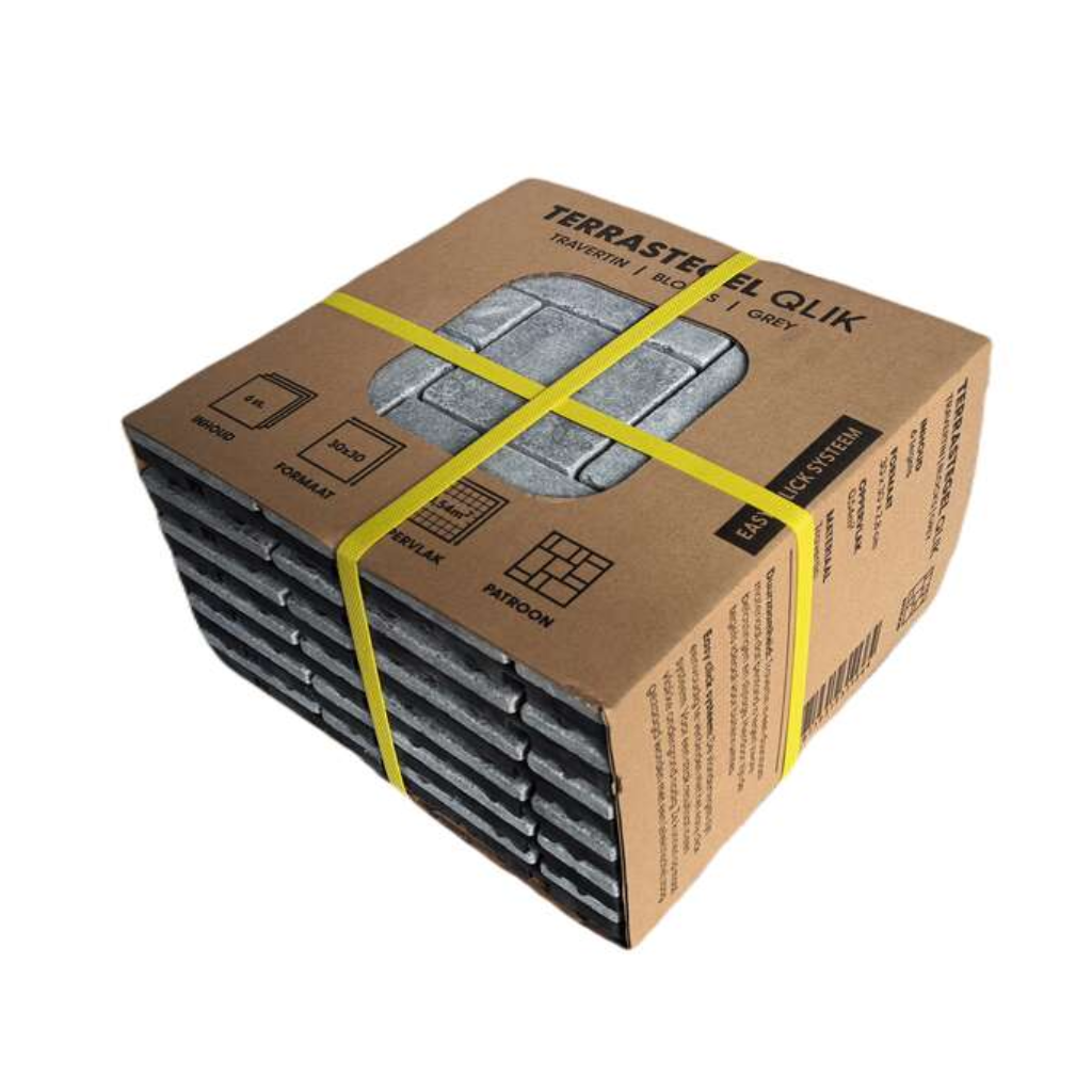 Terrastegel Qlik travertin blocks grey 30 x 30cm 6 stuks
