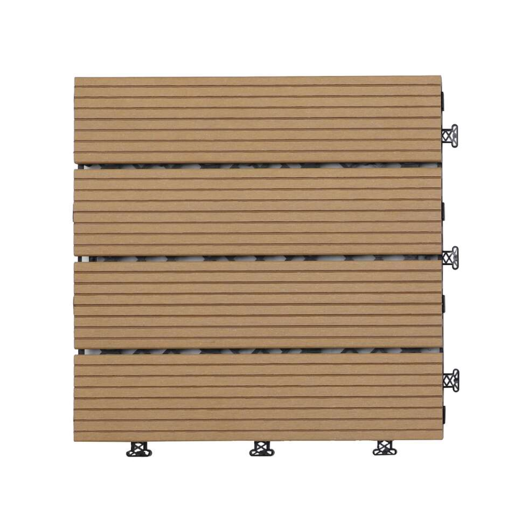 Terrastegel Qlik WPC bruin 4 latjes 30 x 30 cm 10 stuks