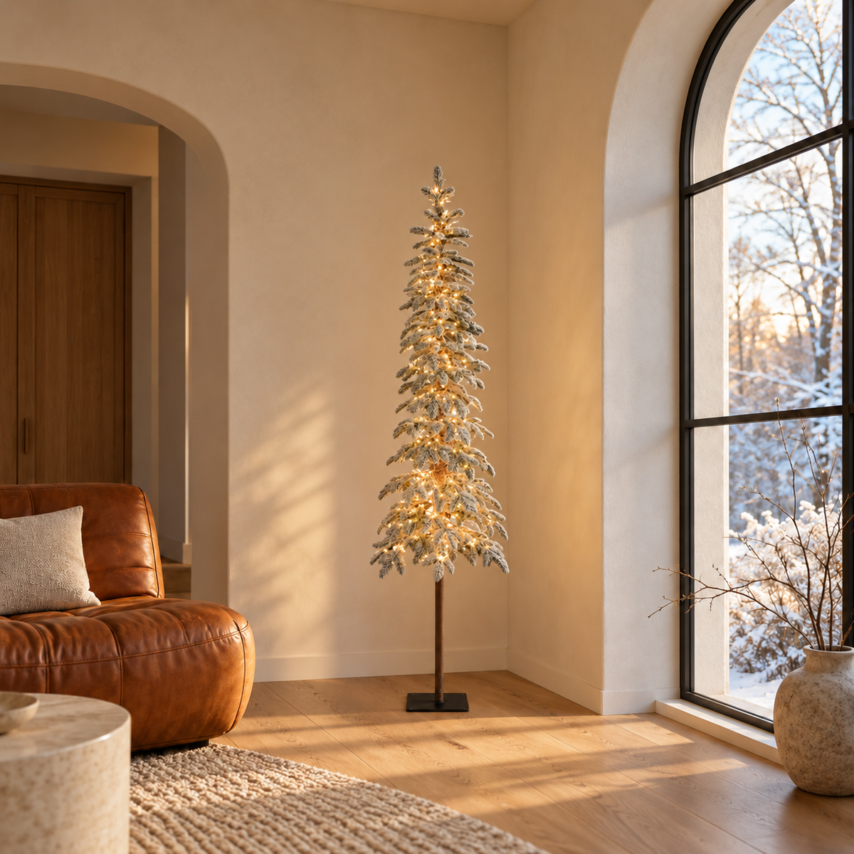 Evergreen Kunstkerstboom Mountain Wit Sneeuw met Verlichting en Dimmer 210 x 60 cm