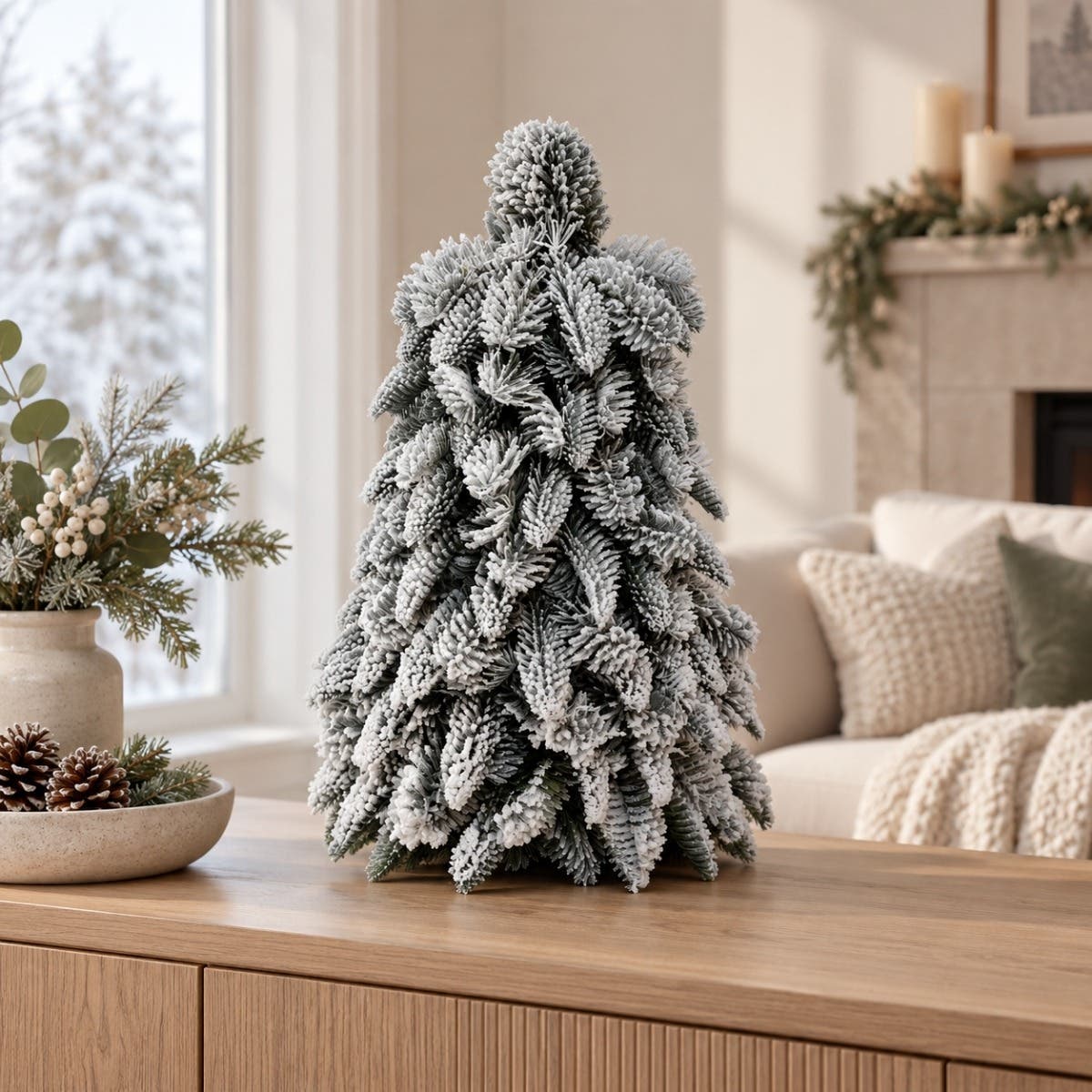 Evergreen Kunstkerstboom Nobilis met Houten Voet Sneeuw 50 x 50 cm