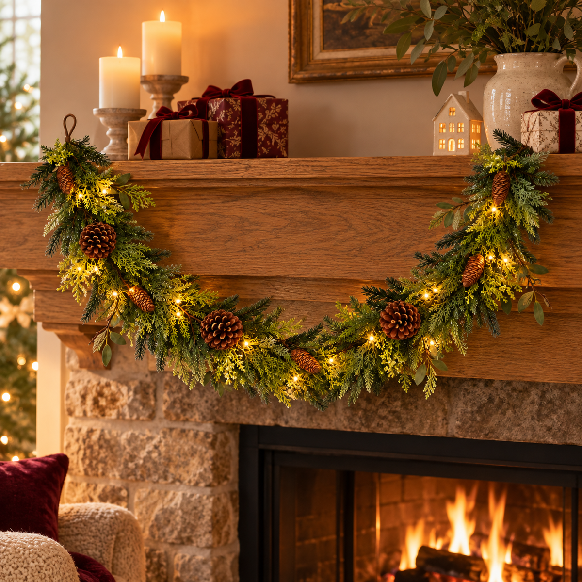 De Bosrand Guirlande Deco pinecone verlicht 180 cm