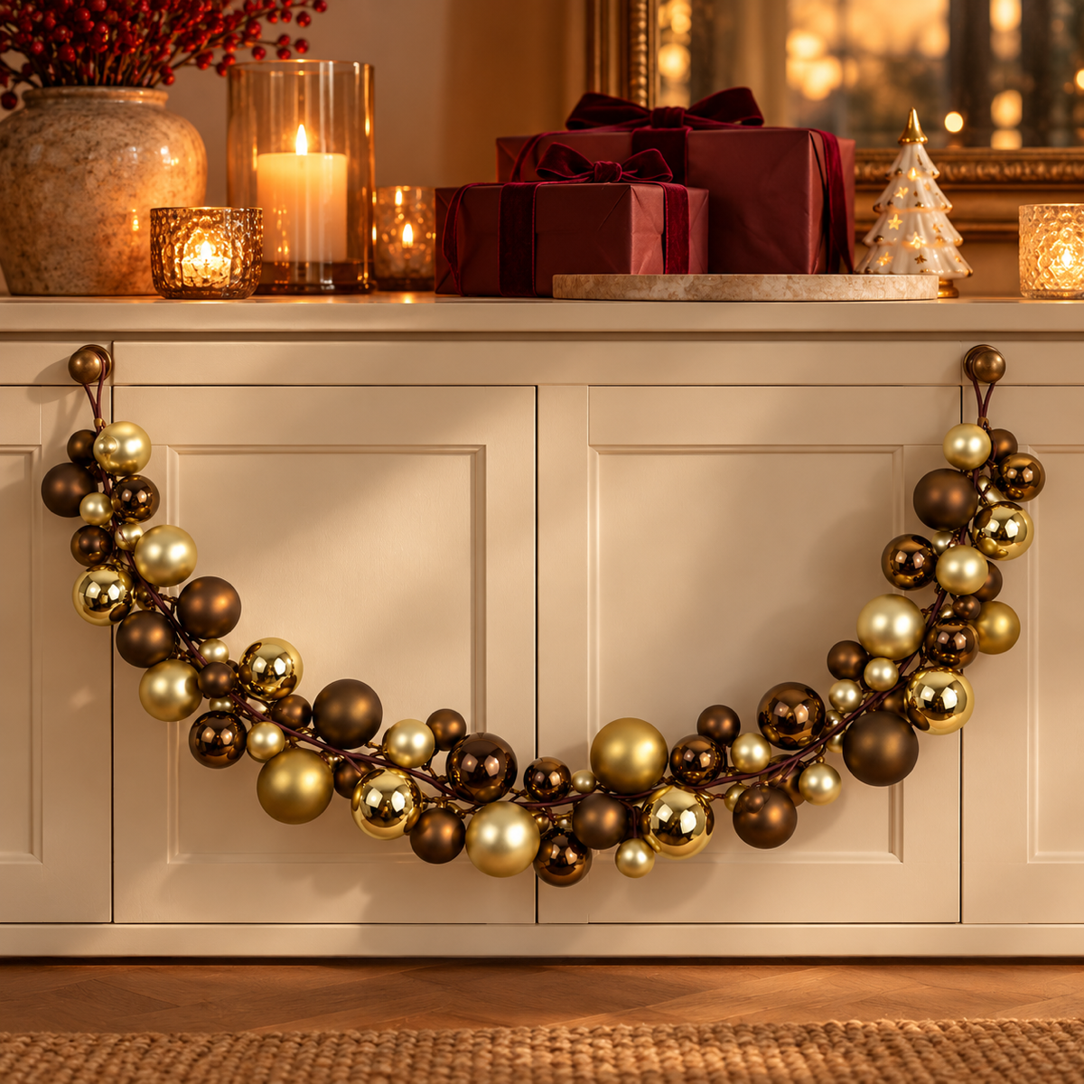 De Bosrand Guirlande kerstballen coffee 174 cm