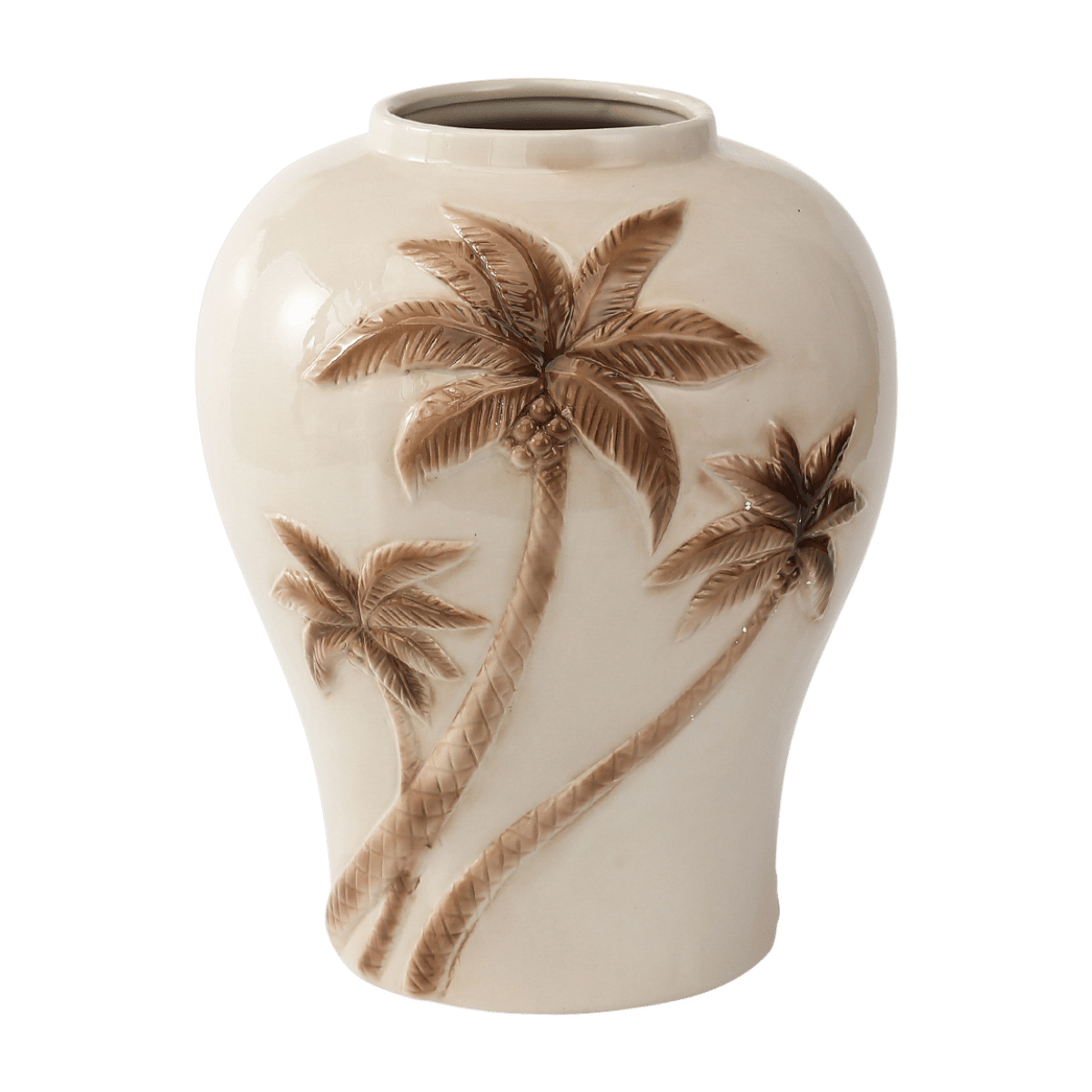 De Bosrand Vaas Palmbomen Beige 27 x 31 cm