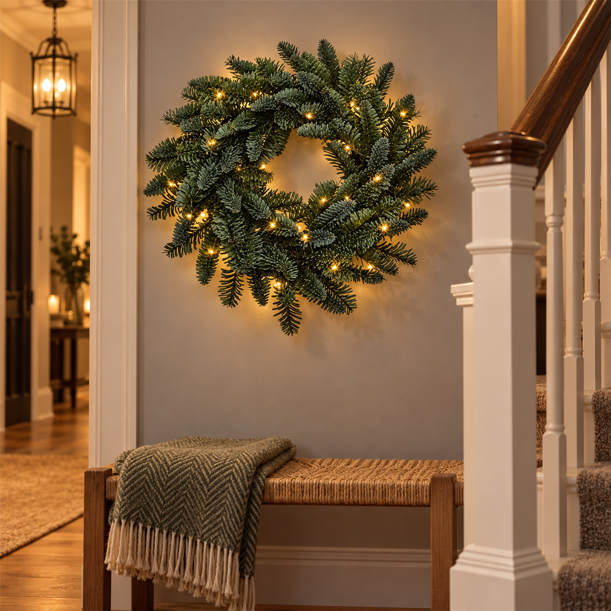 Evergreen Kerstkrans Nobilis Groen met Verlichting 40 x 40 cm