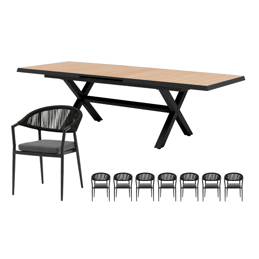 Royal Seasons Diningset 8-zits Bo Uitschuifbaar Zwart