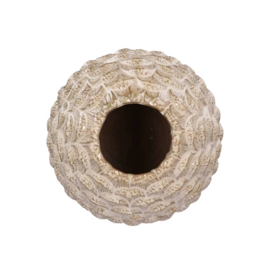 Mika Cosy vaas dennenappel zand 15 x 15 cm