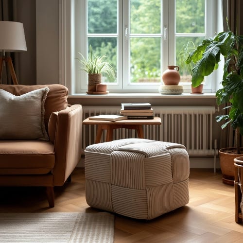 Daan Kromhout Design Poef Stripe Wit 45 x 45 cm