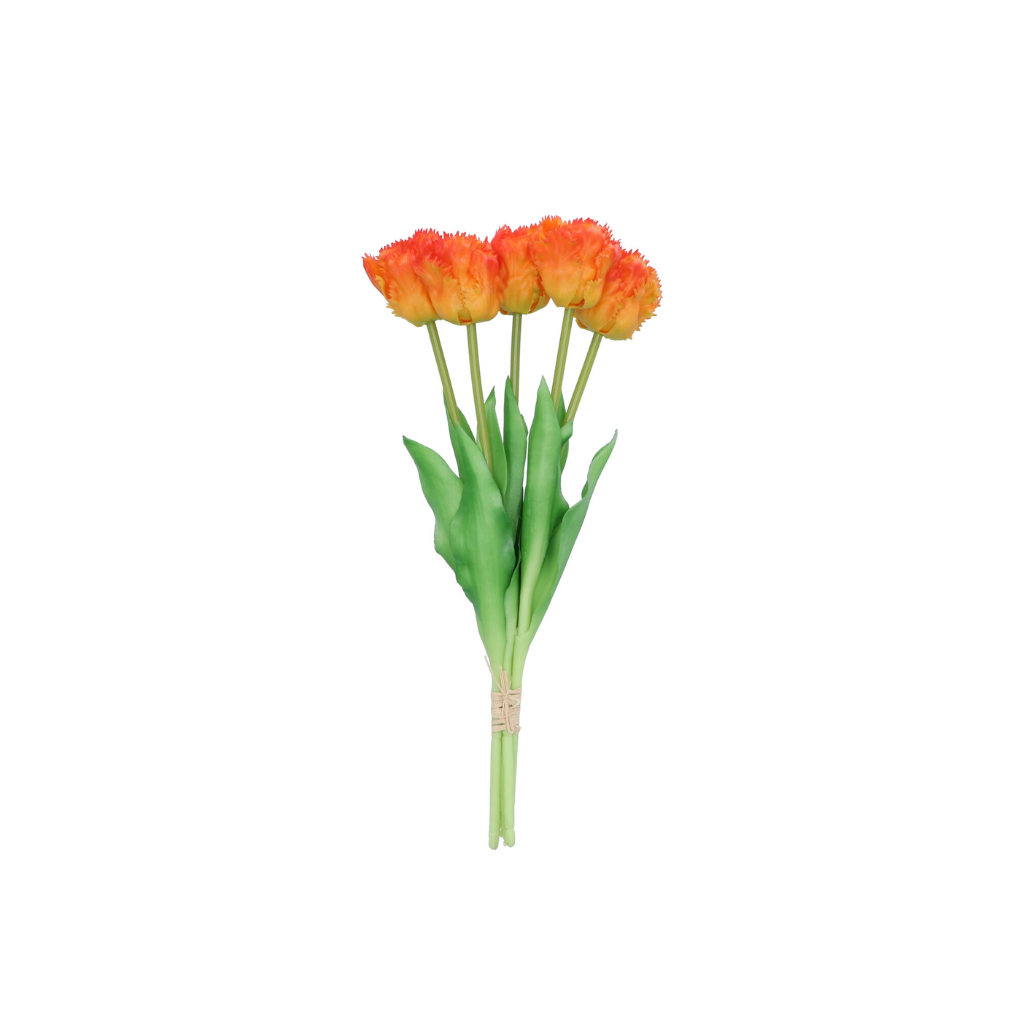 Kunstbloem Zijde Papegaai Tulp Oranje 39cm 5 stuks