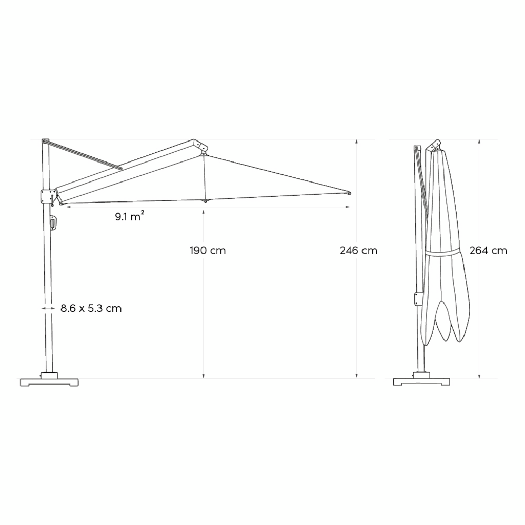 Platinum Zweefparasol Challenger T² Faded Black Rechthoek 260 x 350 cm