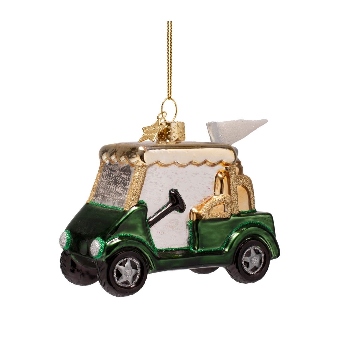 Vondels Kerstornament golfkarretje Groen 12 x 5 x 8.5 cm