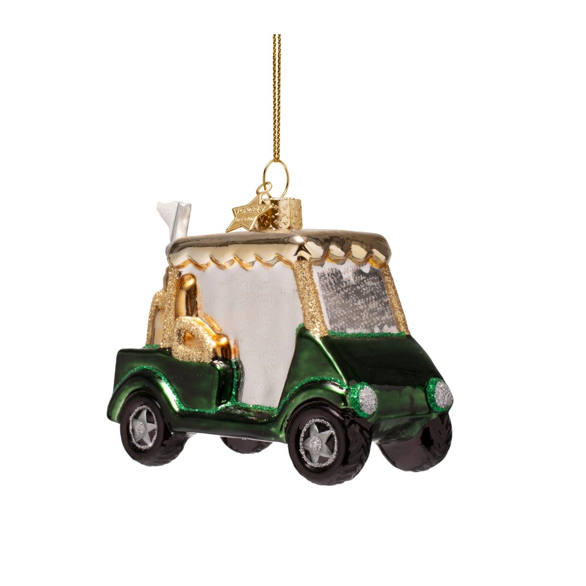 Vondels Kerstornament golfkarretje Groen 12 x 5 x 8.5 cm