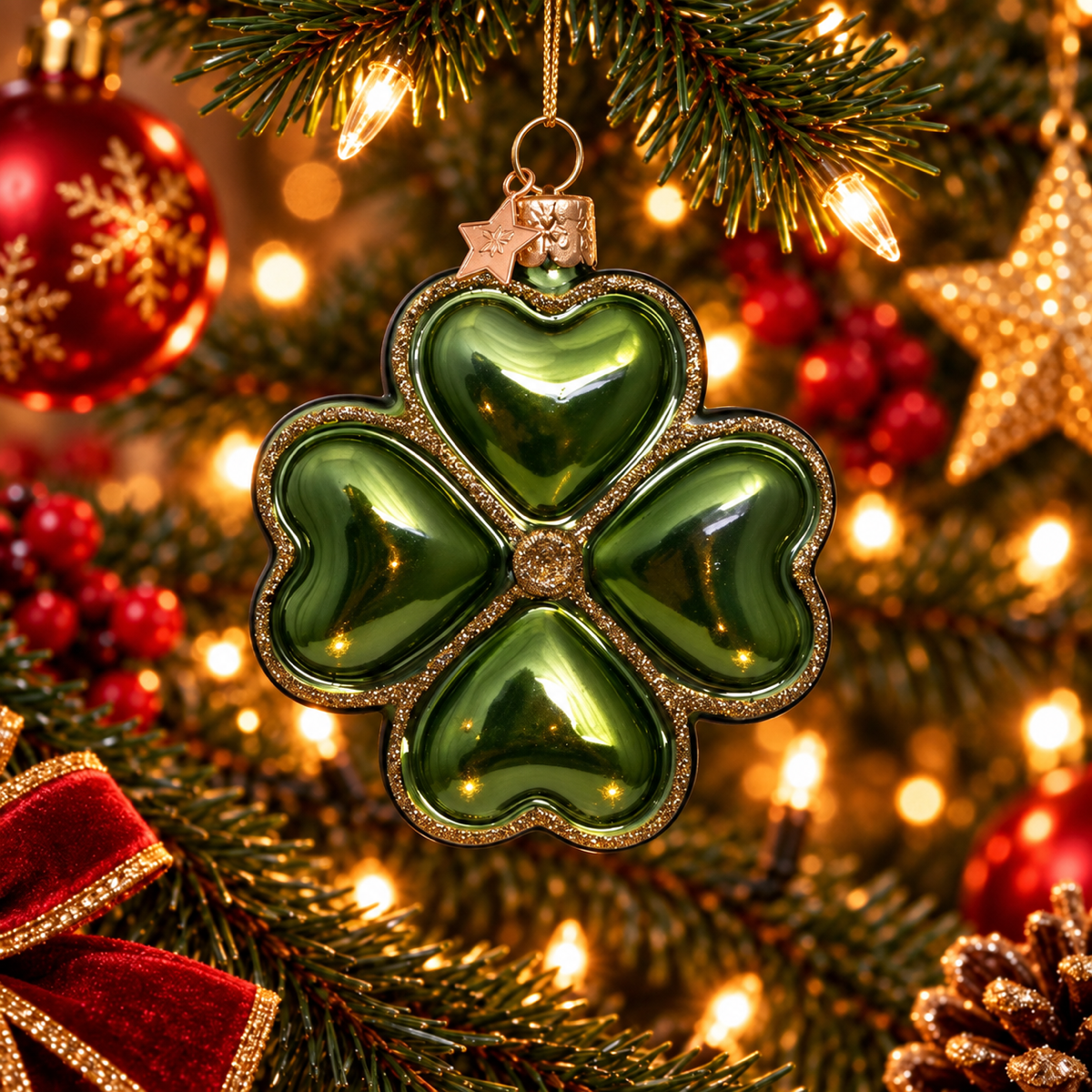 Vondels Kerstornament Klavertje Groen 8 cm