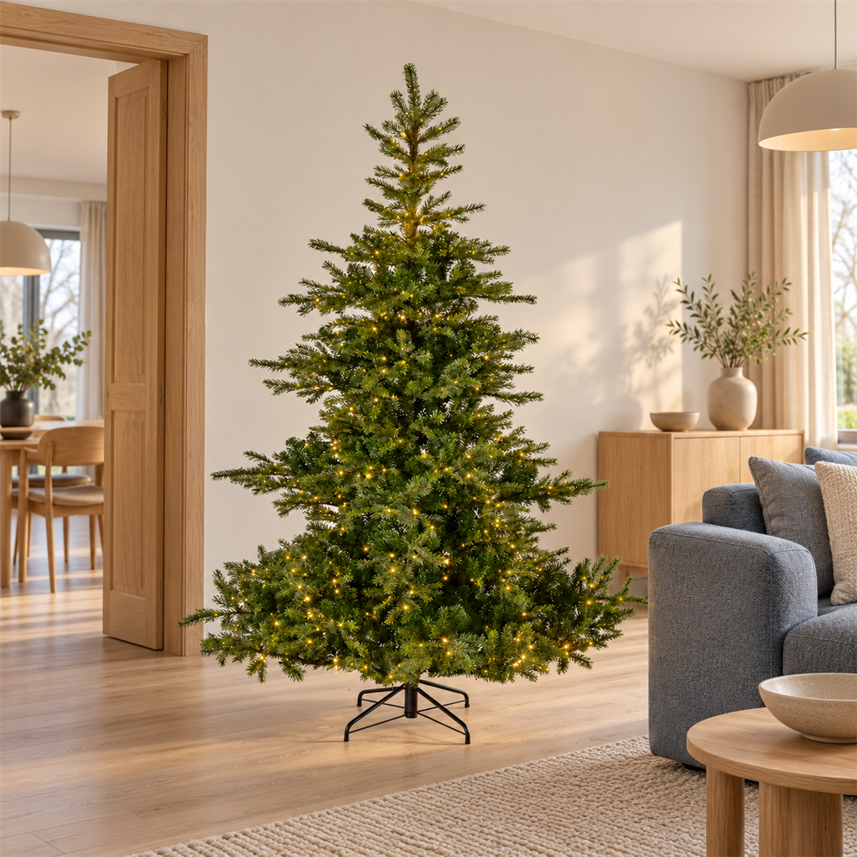 Everlands Kunstkerstboom Grandis Fir Groen met Verlichting 180 x 132 cm
